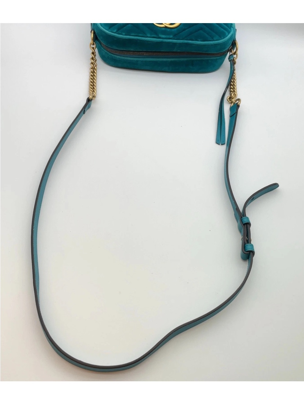 Gucci Teal Quilted Velvet GG Marmont Crossbody Bag - Picture 5 of 16